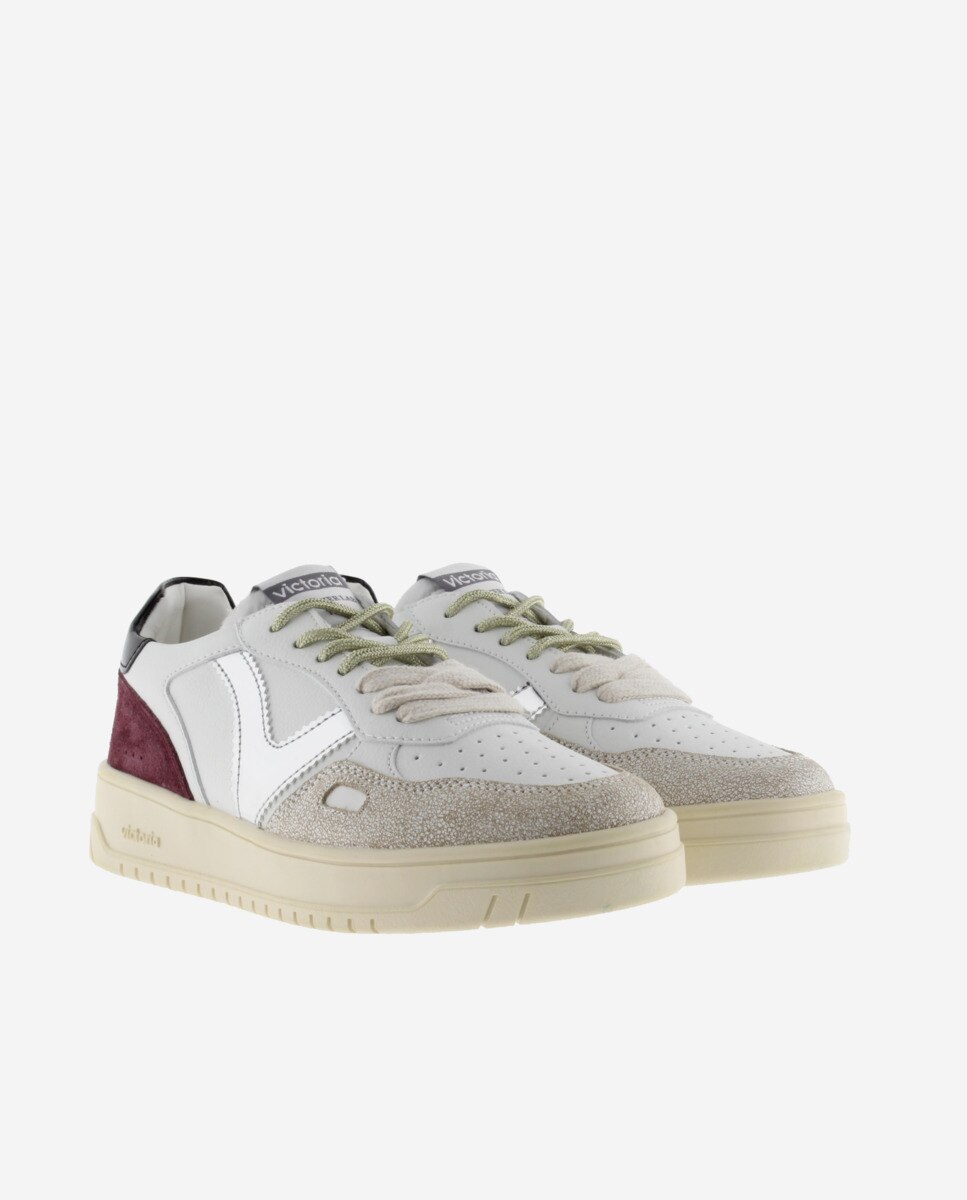 Zapatillas deportivas de mujer con piezas de serraje y metalizadas - Victoria - Burdeos Burdeos-5