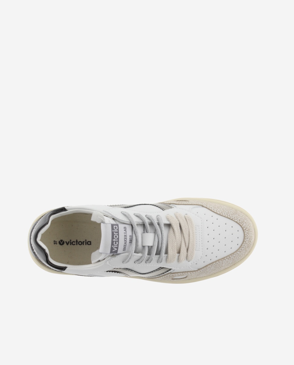 Zapatillas deportivas de mujer con piezas de serraje y metalizadas - Victoria - Kaki Kaki-4