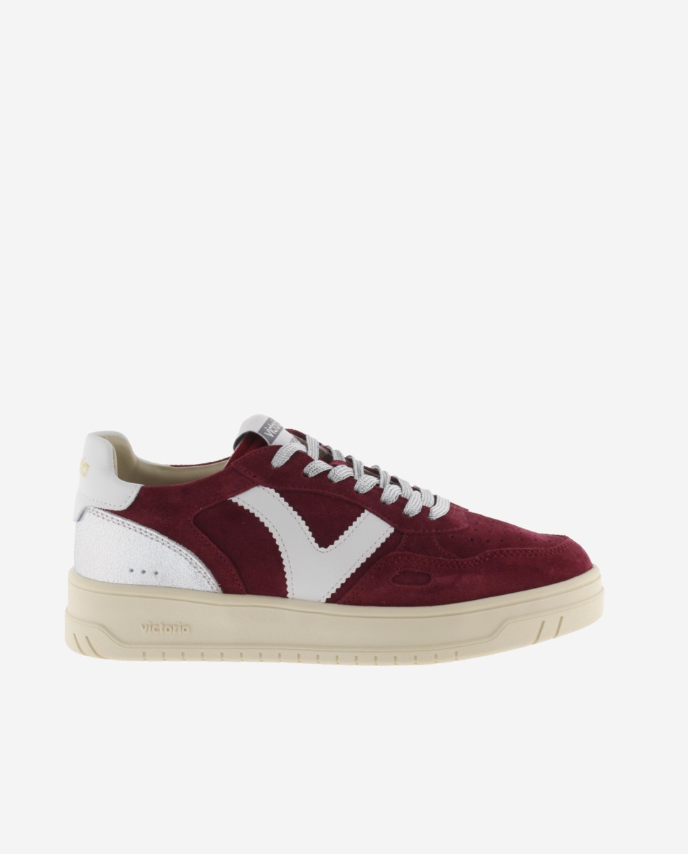 Zapatillas deportivas de mujer de serraje con piezas en contraste y metalizadas - Victoria - Burdeos Burdeos-1