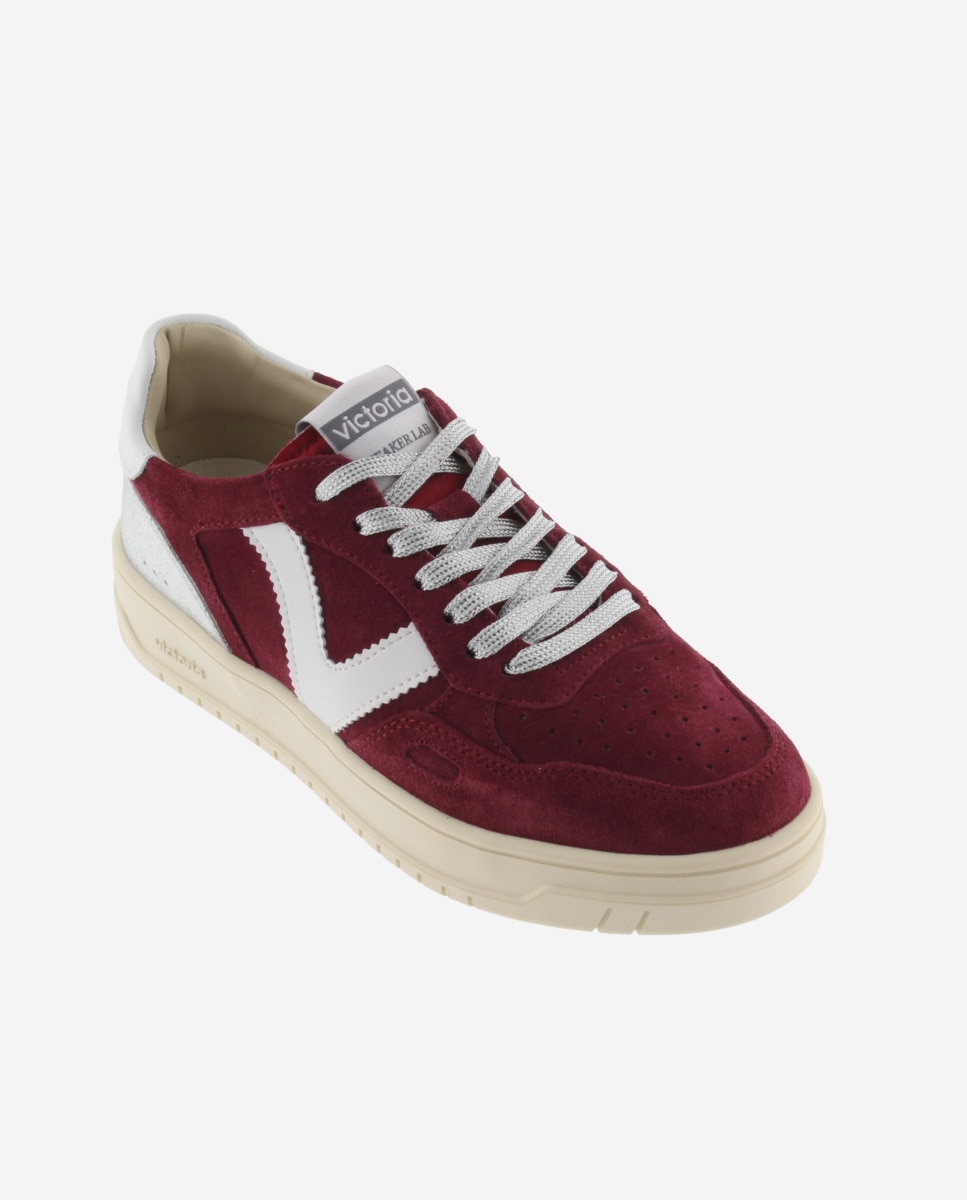 Zapatillas deportivas de mujer de serraje con piezas en contraste y metalizadas - Victoria - Burdeos Burdeos-3
