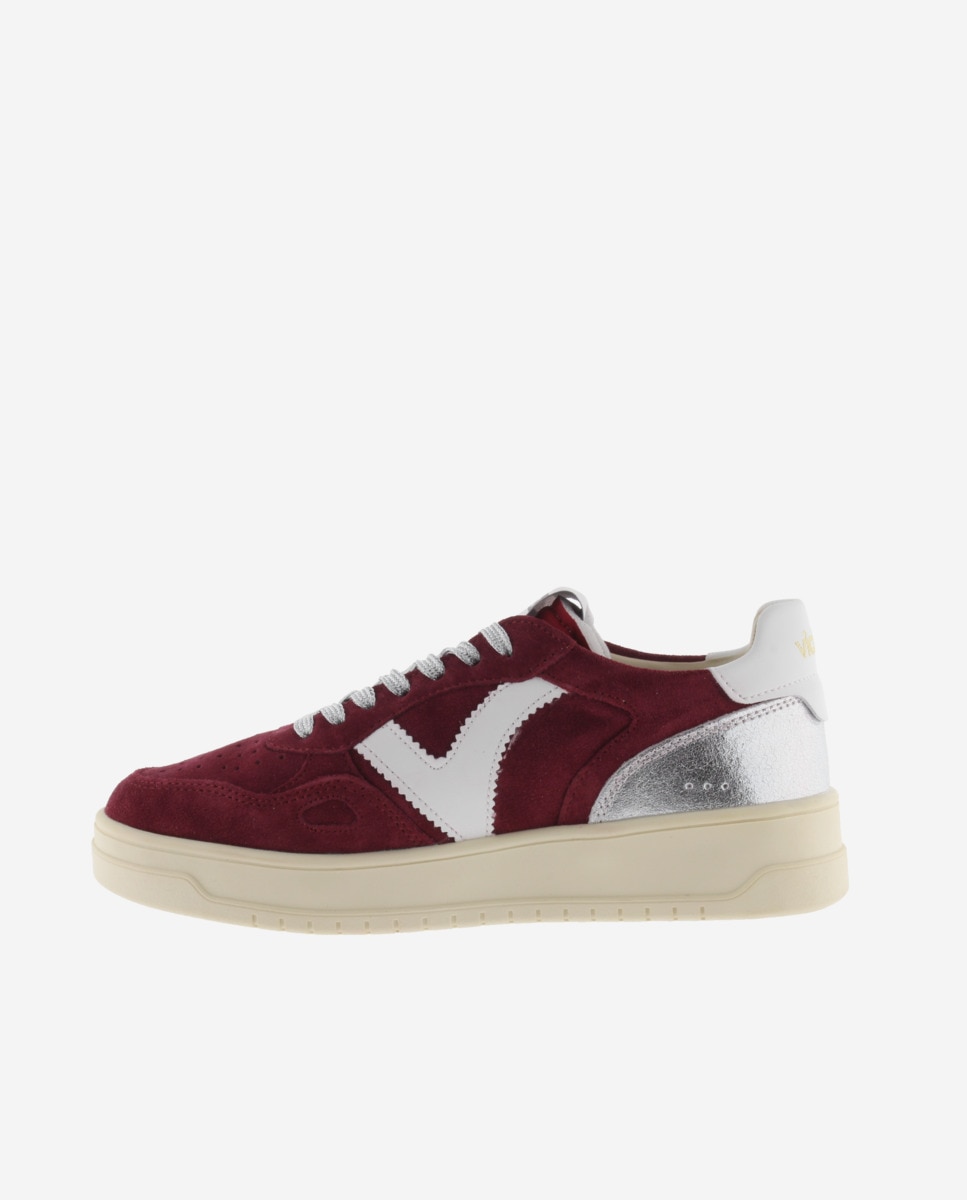 Zapatillas deportivas de mujer de serraje con piezas en contraste y metalizadas - Victoria - Burdeos Burdeos-2