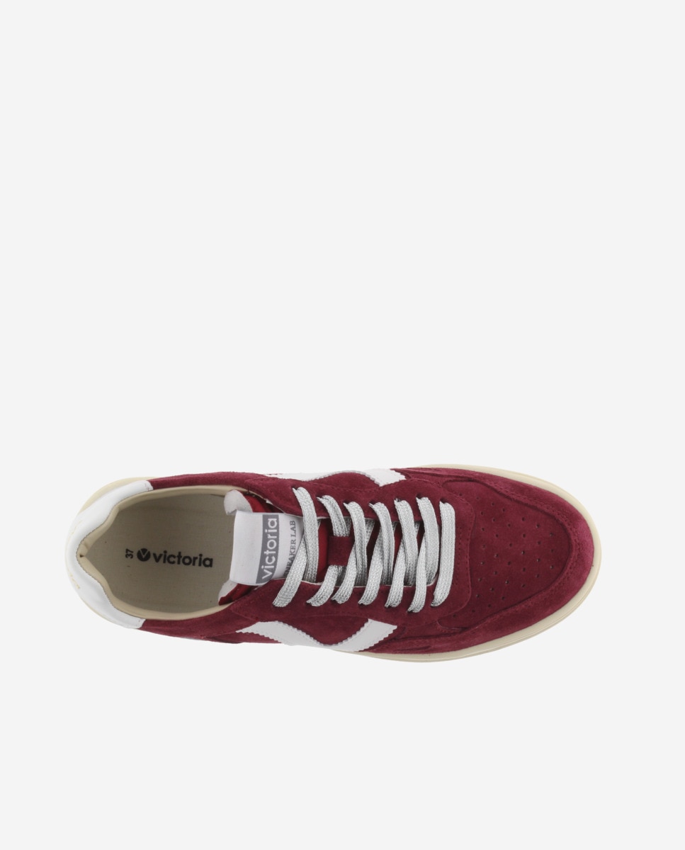 Zapatillas deportivas de mujer de serraje con piezas en contraste y metalizadas - Victoria - Burdeos Burdeos-4