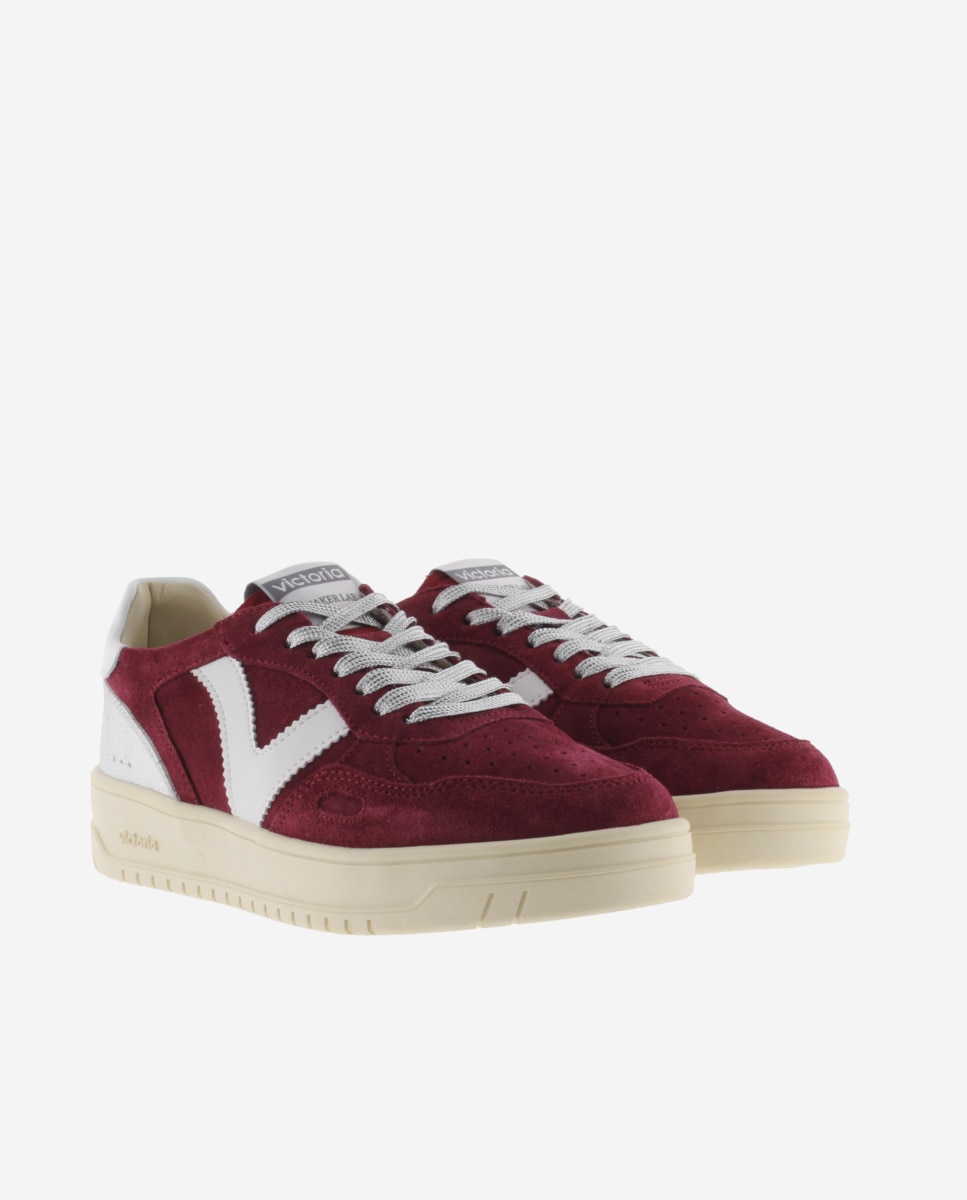 Zapatillas deportivas de mujer de serraje con piezas en contraste y metalizadas - Victoria - Burdeos Burdeos-5