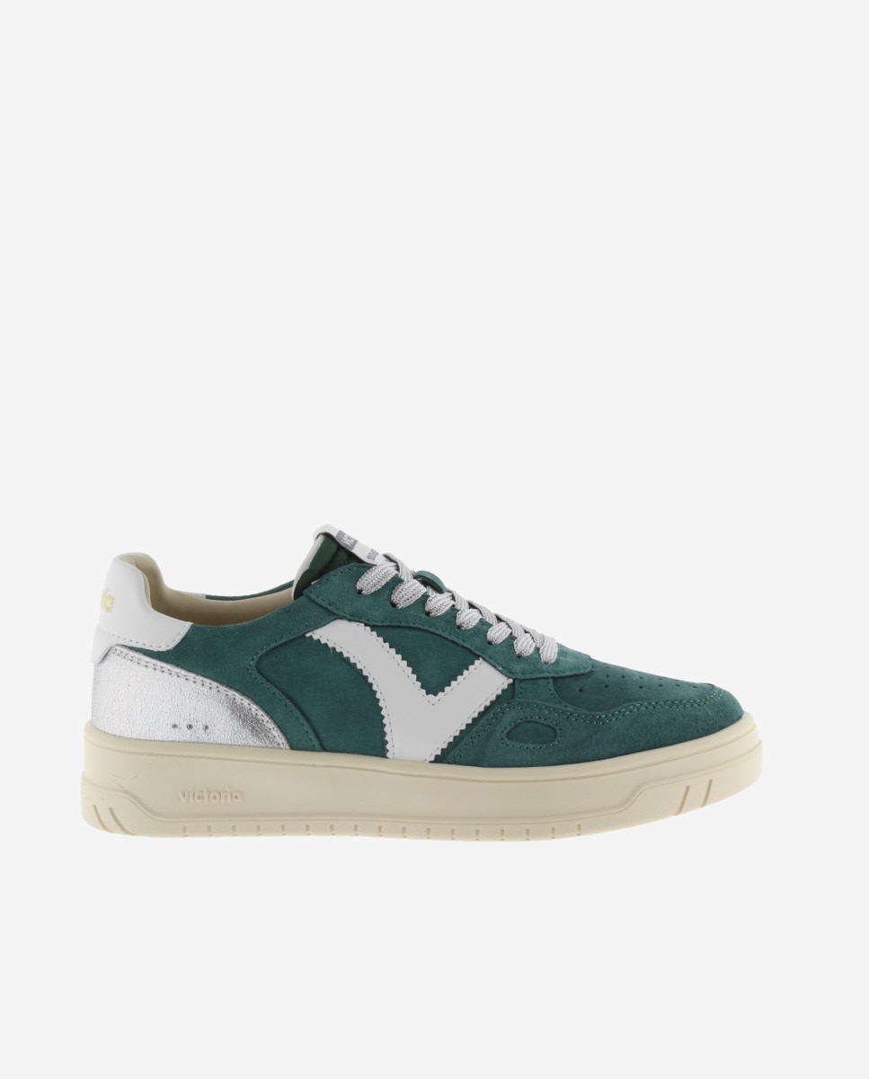 Zapatillas deportivas de mujer de serraje con piezas en contraste y metalizadas - Victoria - Verde Verde-1