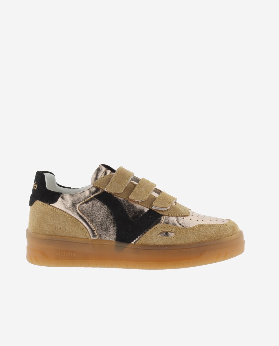 Zapatillas deportivas de mujer metalizadas con piezas de serraje y suela caramelo - Victoria - Bronce Bronce-1