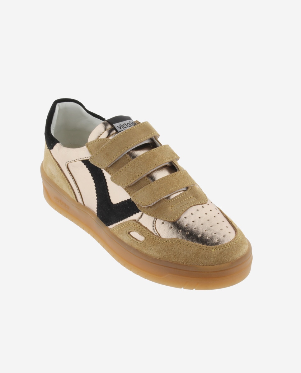 Zapatillas deportivas de mujer metalizadas con piezas de serraje y suela caramelo - Victoria - Bronce Bronce-3