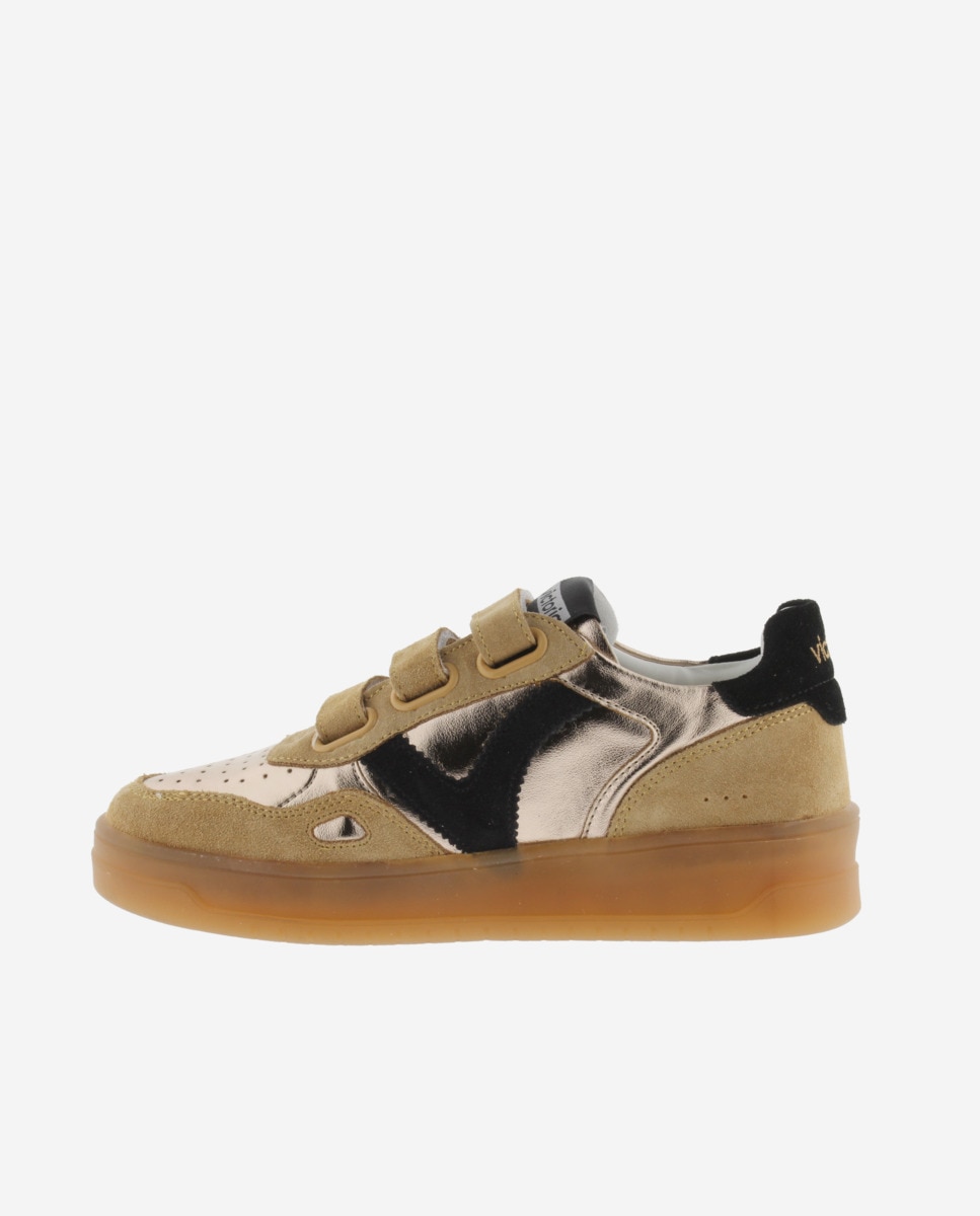 Zapatillas deportivas de mujer metalizadas con piezas de serraje y suela caramelo - Victoria - Bronce Bronce-2