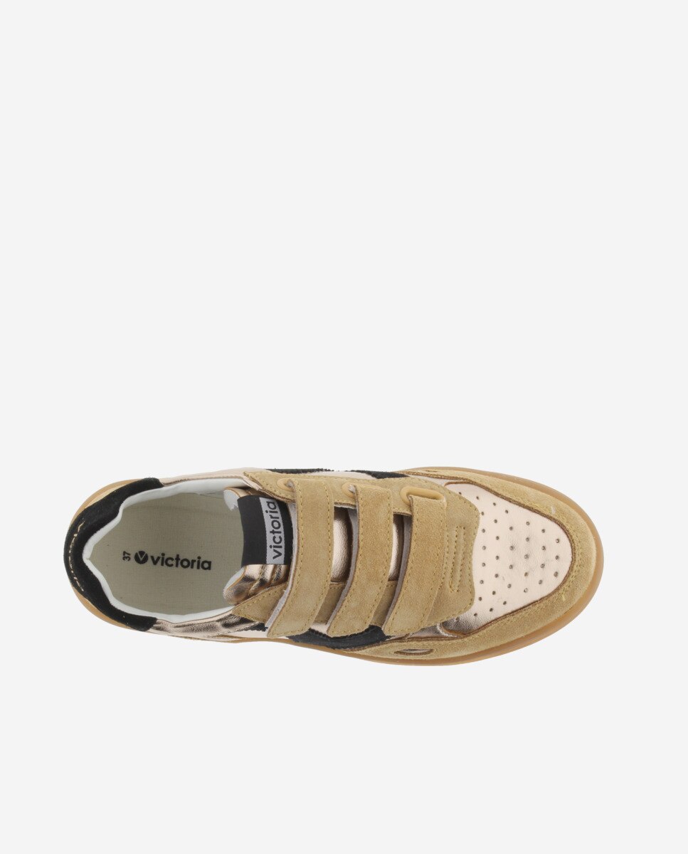 Zapatillas deportivas de mujer metalizadas con piezas de serraje y suela caramelo - Victoria - Bronce Bronce-4
