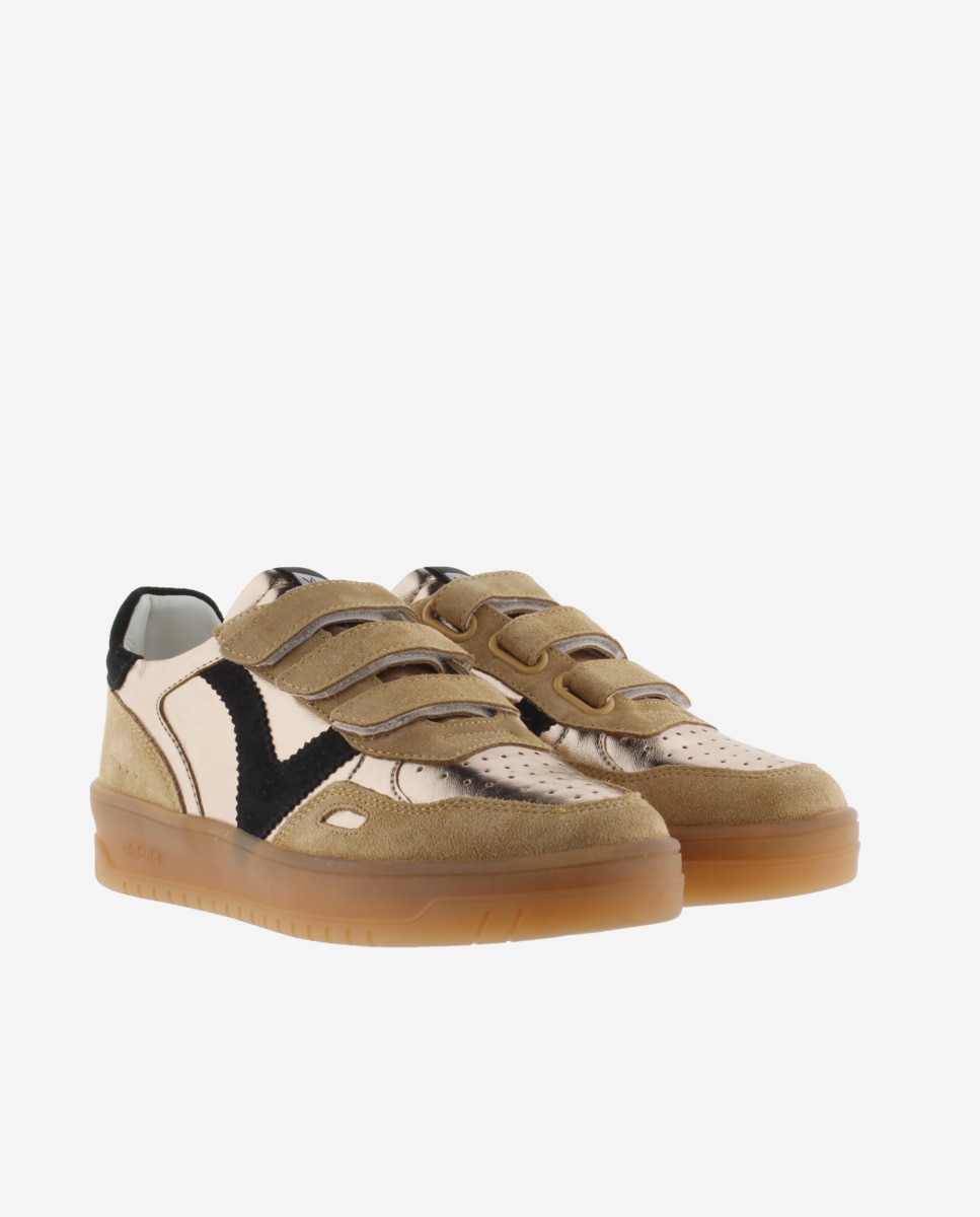Zapatillas deportivas de mujer metalizadas con piezas de serraje y suela caramelo - Victoria - Bronce Bronce-5