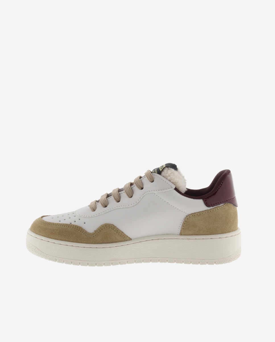 Zapatillas deportivas de mujer con piezas de serraje y logotipo de glitter - Victoria - Beige Beige-2
