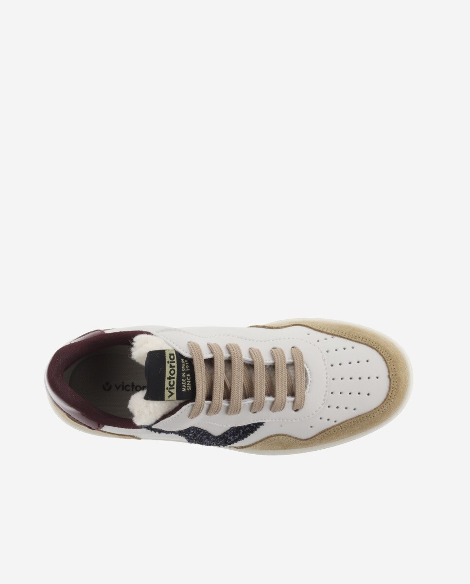 Zapatillas deportivas de mujer con piezas de serraje y logotipo de glitter - Victoria - Beige Beige-4