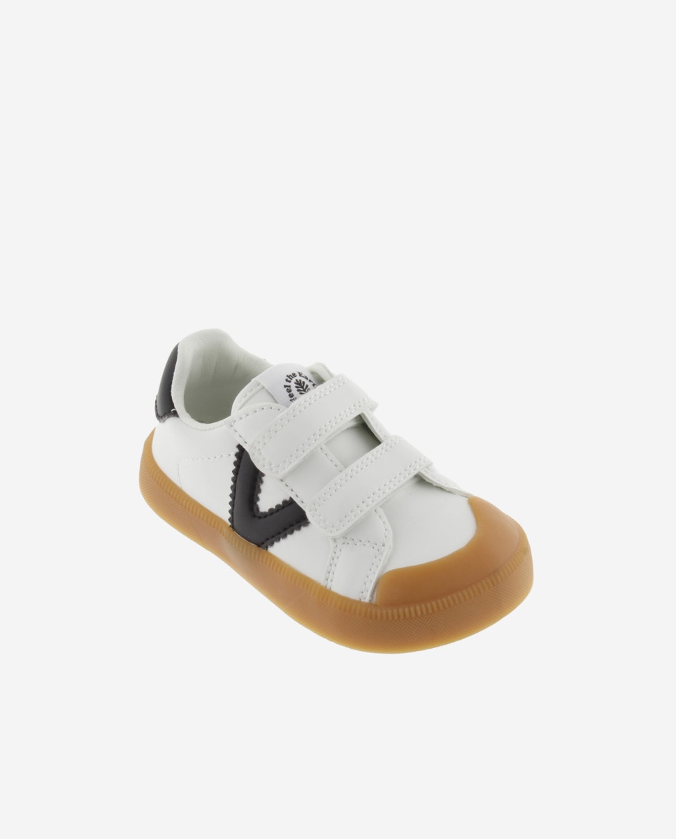 Imagen 2 de Zapatillas deportivas de niños barefoot con piezas en contraste y tiras adherentes - Victoria - Blanco Blanco