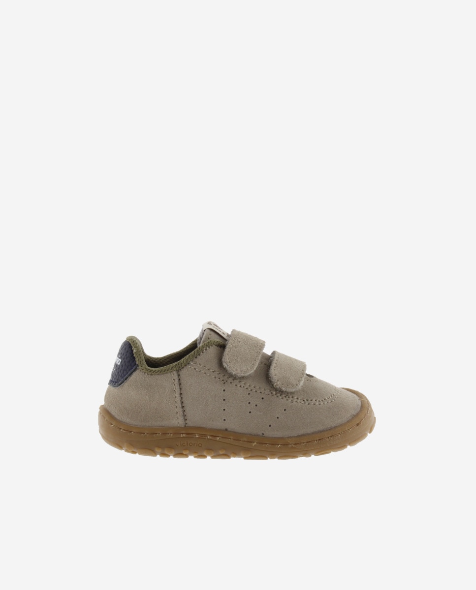 Zapatillas de niños barefoot de serraje con doble cierre adherente y logotipo troquelado - Victoria - Topo Topo-1