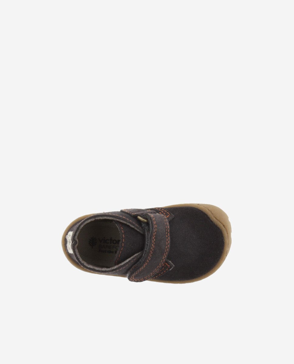Botines de niños barefoot de serraje con tira adherente - Victoria - Antracita Antracita-4