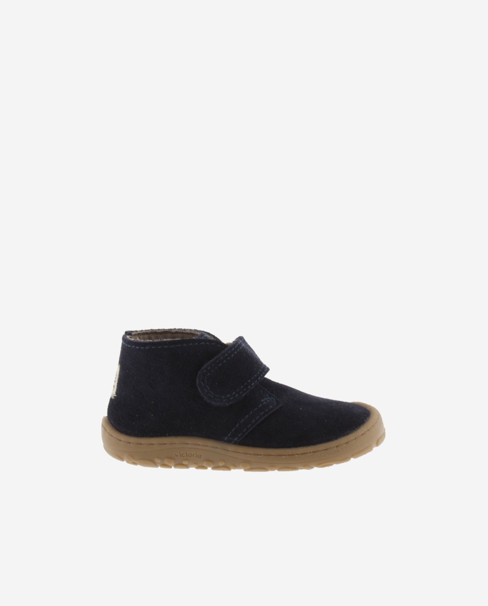 Botines de niños barefoot de serraje con tira adherente - Victoria - Azul marino Azul marino-1