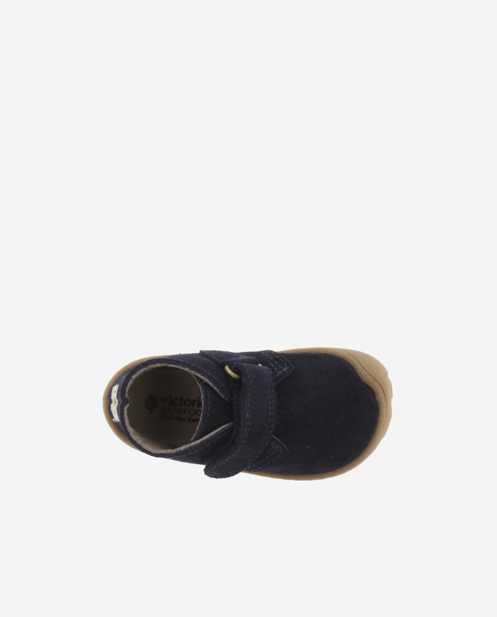 Botines de niños barefoot de serraje con tira adherente - Victoria - Azul marino Azul marino-4