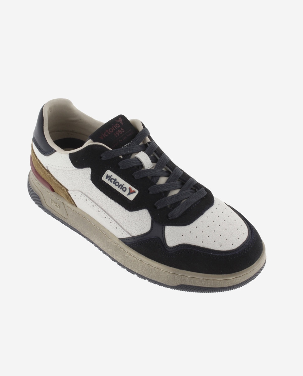 Imagen 3 de Zapatillas deportivas unisex de piel con piezas de color y serraje - Victoria - Azul marino Azul marino