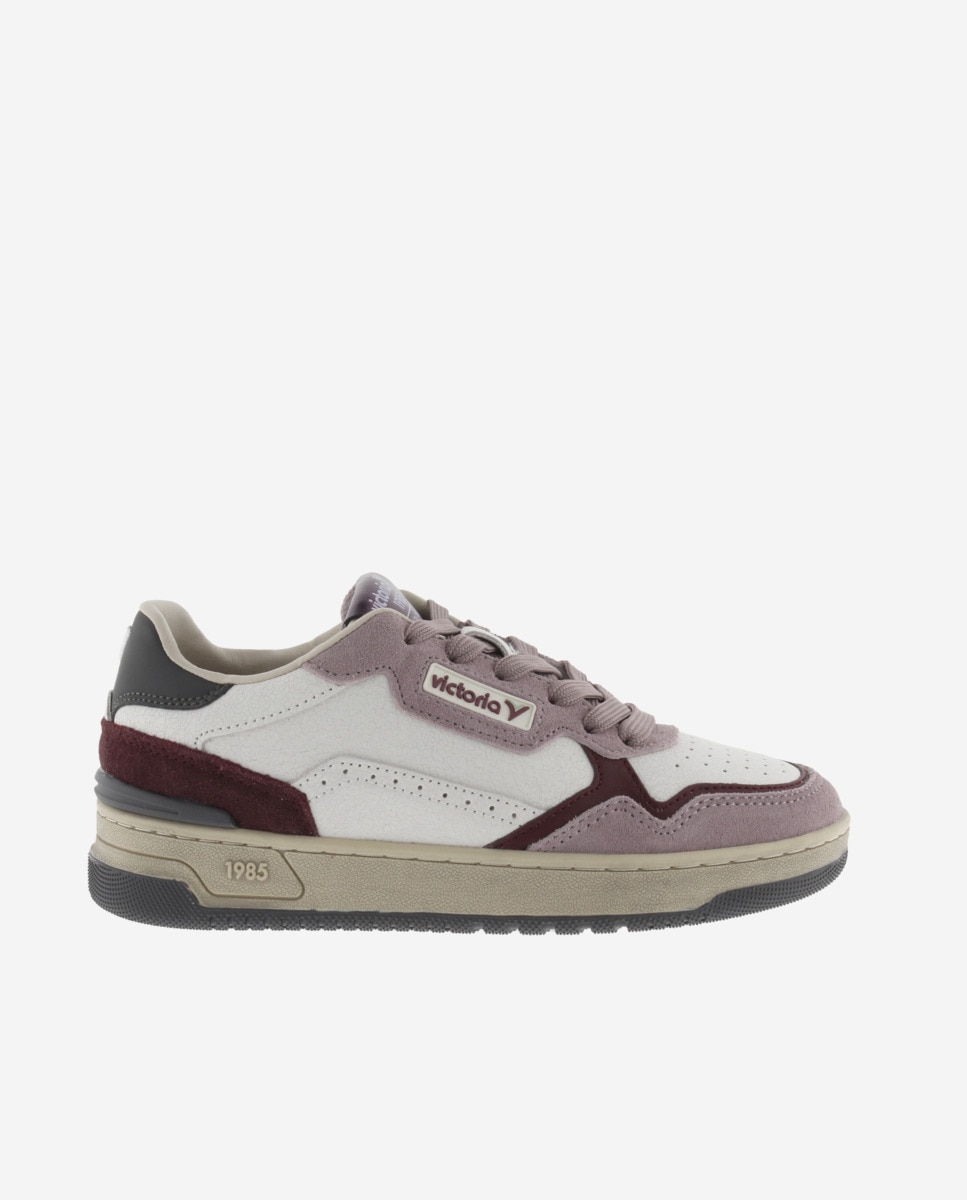 Imagen 1 de Zapatillas deportivas unisex de piel con piezas de color y serraje - Victoria - Rosa Rosa