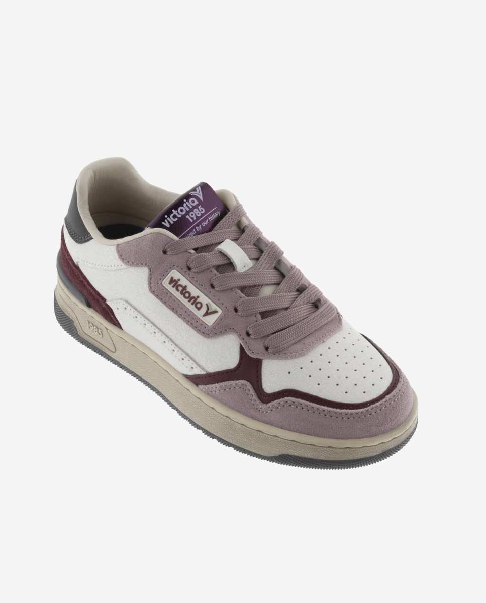 Imagen 3 de Zapatillas deportivas unisex de piel con piezas de color y serraje - Victoria - Rosa Rosa