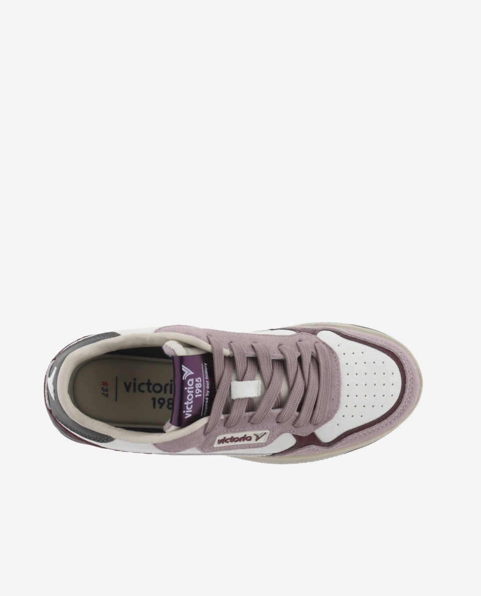 Imagen 4 de Zapatillas deportivas unisex de piel con piezas de color y serraje - Victoria - Rosa Rosa