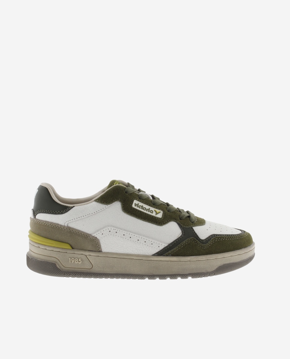 Imagen 1 de Zapatillas deportivas unisex de piel con piezas de color y serraje - Victoria - Kaki Kaki