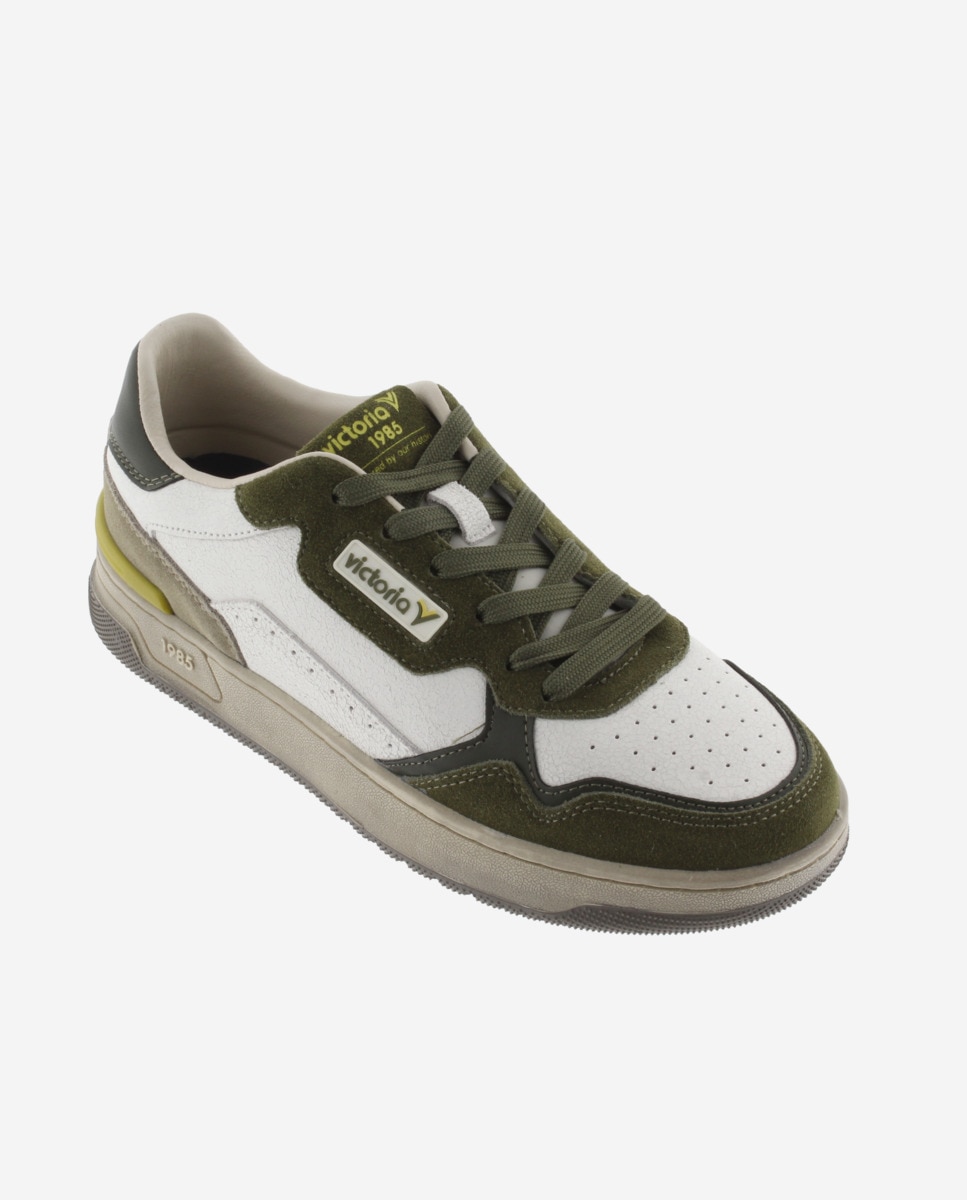 Imagen 3 de Zapatillas deportivas unisex de piel con piezas de color y serraje - Victoria - Kaki Kaki