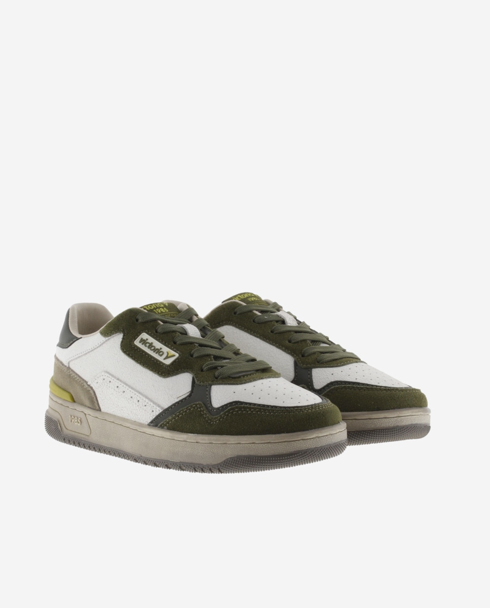 Imagen 5 de Zapatillas deportivas unisex de piel con piezas de color y serraje - Victoria - Kaki Kaki