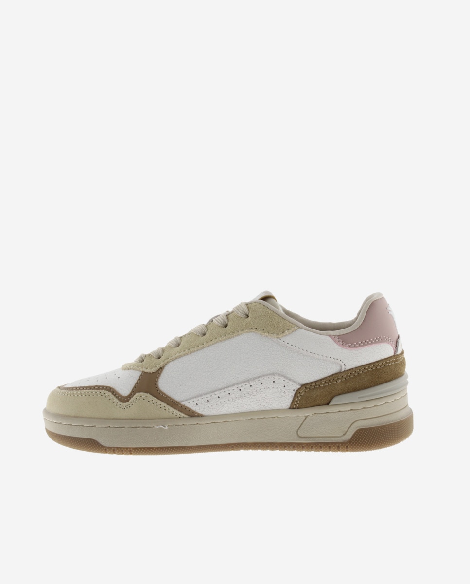Imagen 2 de Zapatillas deportivas unisex de piel con piezas de color y serraje - Victoria - Beige Beige
