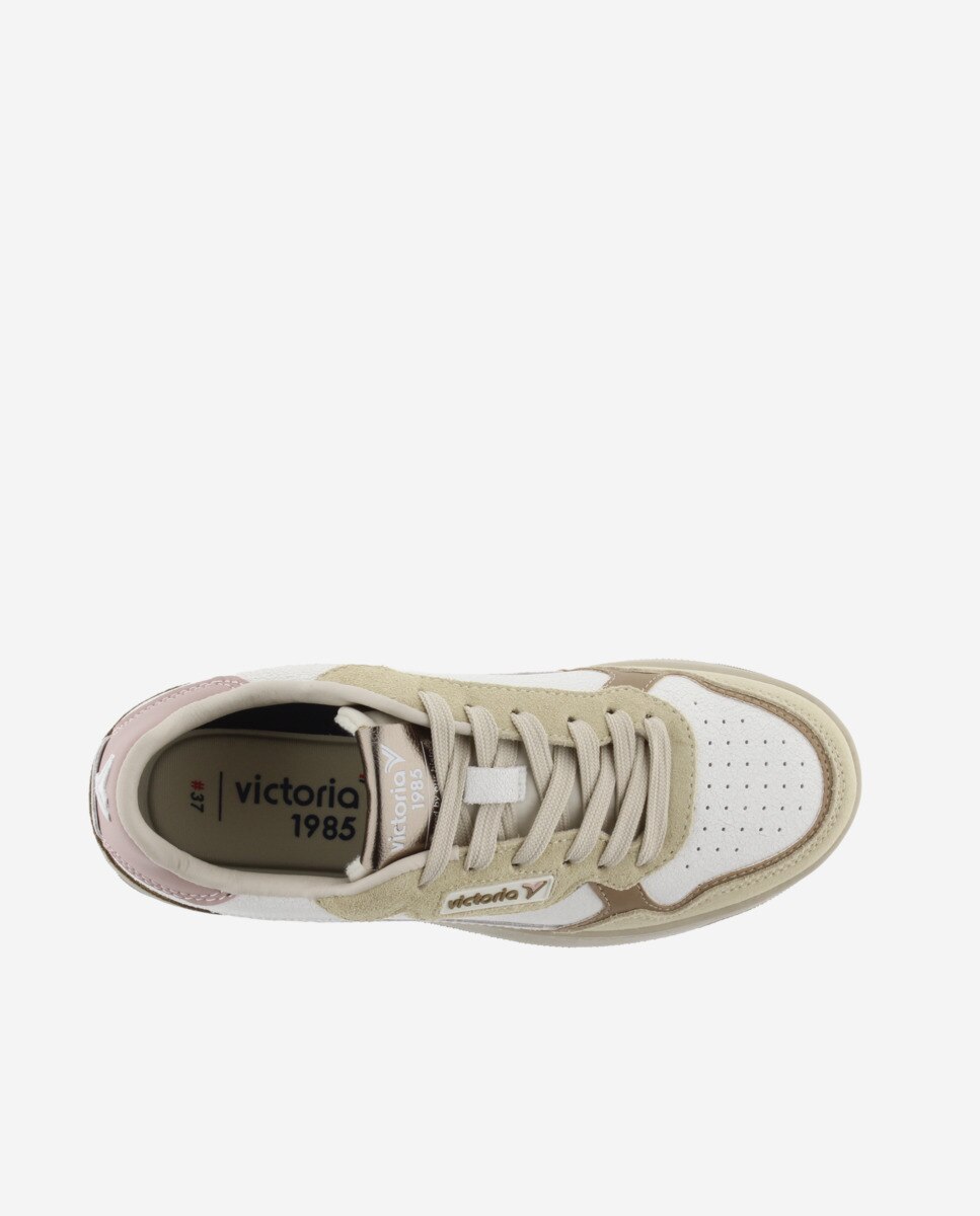 Imagen 4 de Zapatillas deportivas unisex de piel con piezas de color y serraje - Victoria - Beige Beige