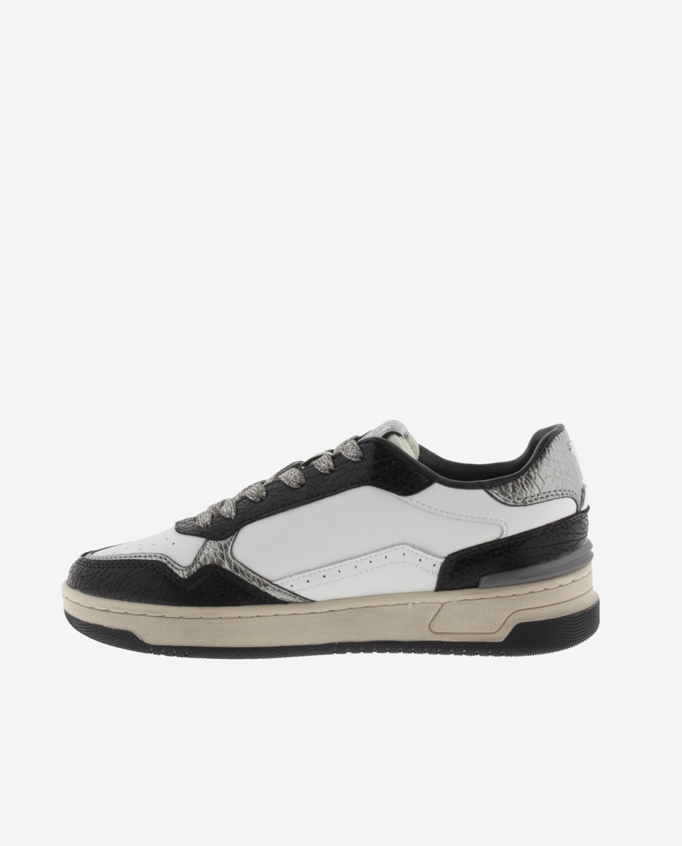 Zapatillas deportivas de mujer de piel con piezas metalizadas - Victoria - Negro Negro-2