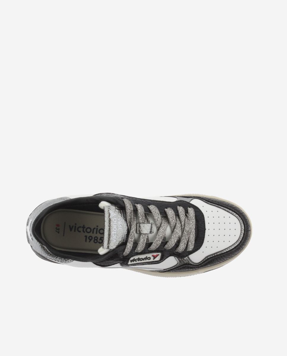 Zapatillas deportivas de mujer de piel con piezas metalizadas - Victoria - Negro Negro-4