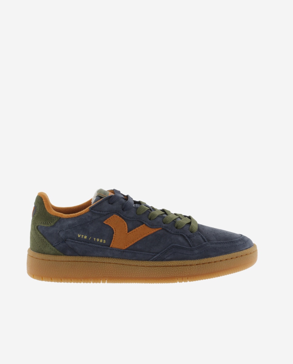 Zapatillas deportivas unisex de serraje con piezas de color y suela caramelo - Victoria - Azul marino Azul marino-1