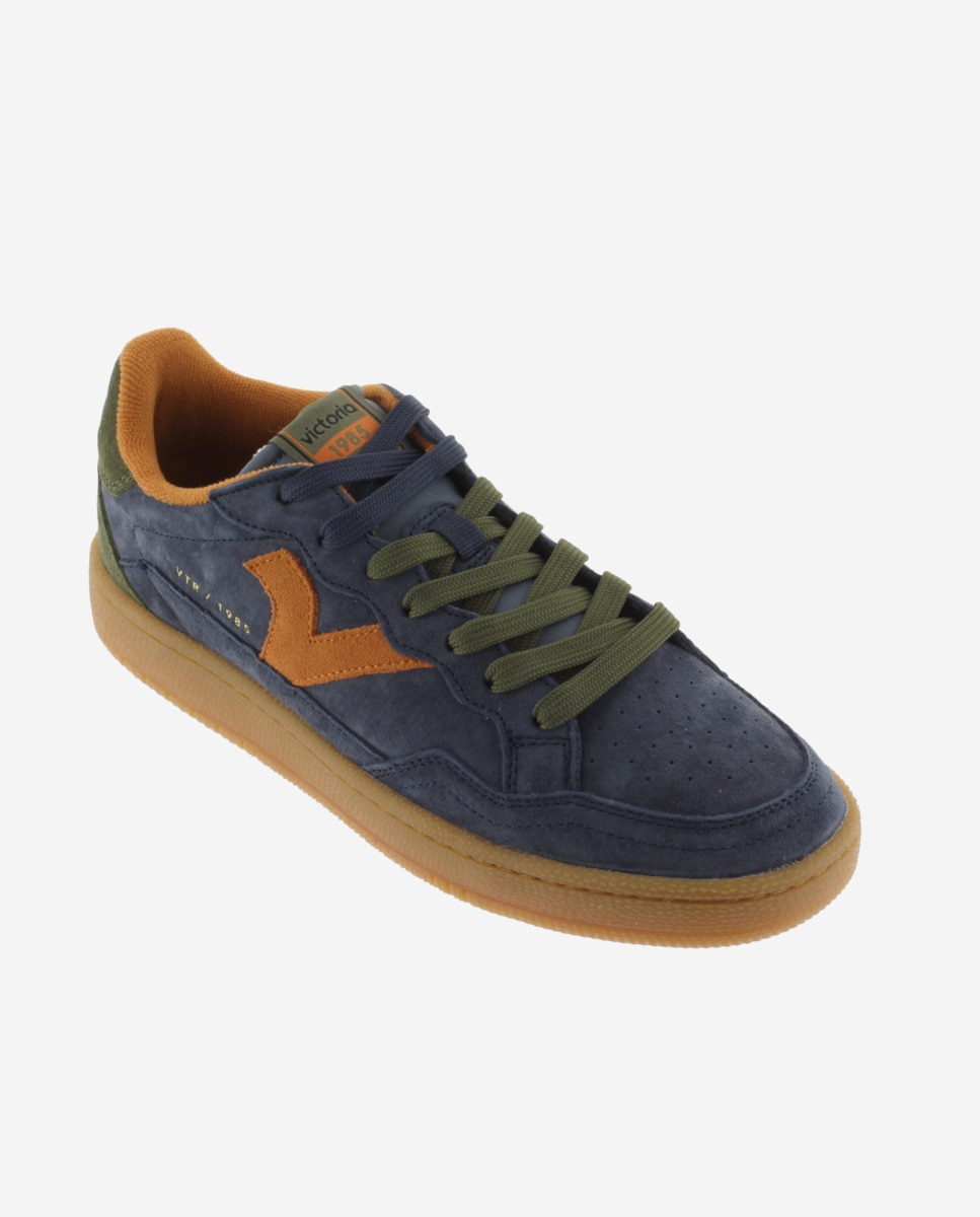 Zapatillas deportivas unisex de serraje con piezas de color y suela caramelo - Victoria - Azul marino Azul marino-3