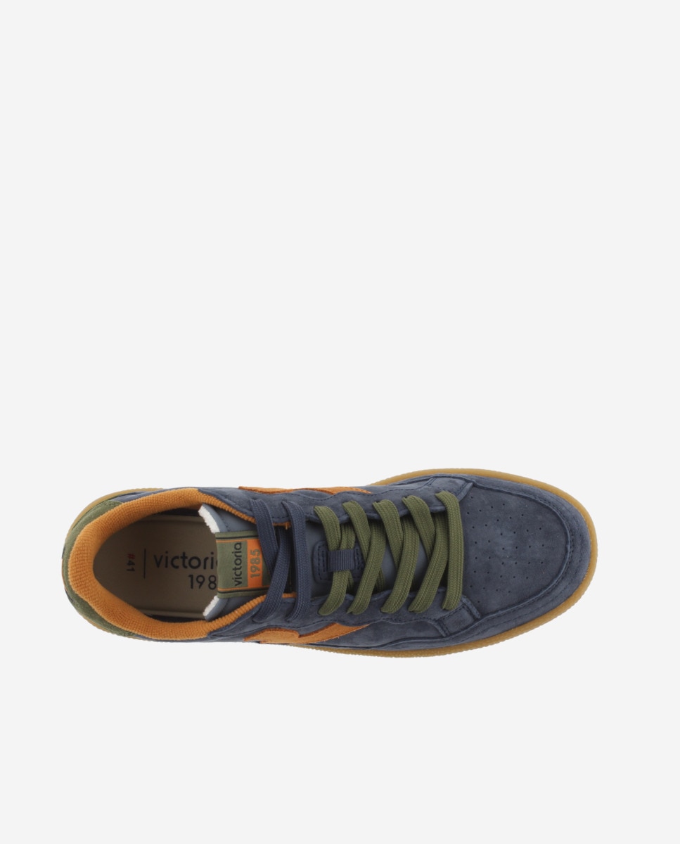 Zapatillas deportivas unisex de serraje con piezas de color y suela caramelo - Victoria - Azul marino Azul marino-4