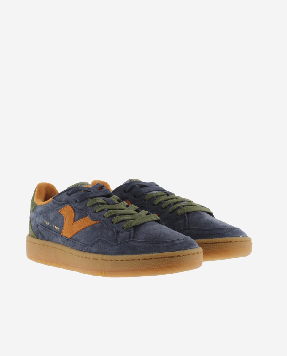 Zapatillas deportivas unisex de serraje con piezas de color y suela caramelo - Victoria - Azul marino Azul marino-5