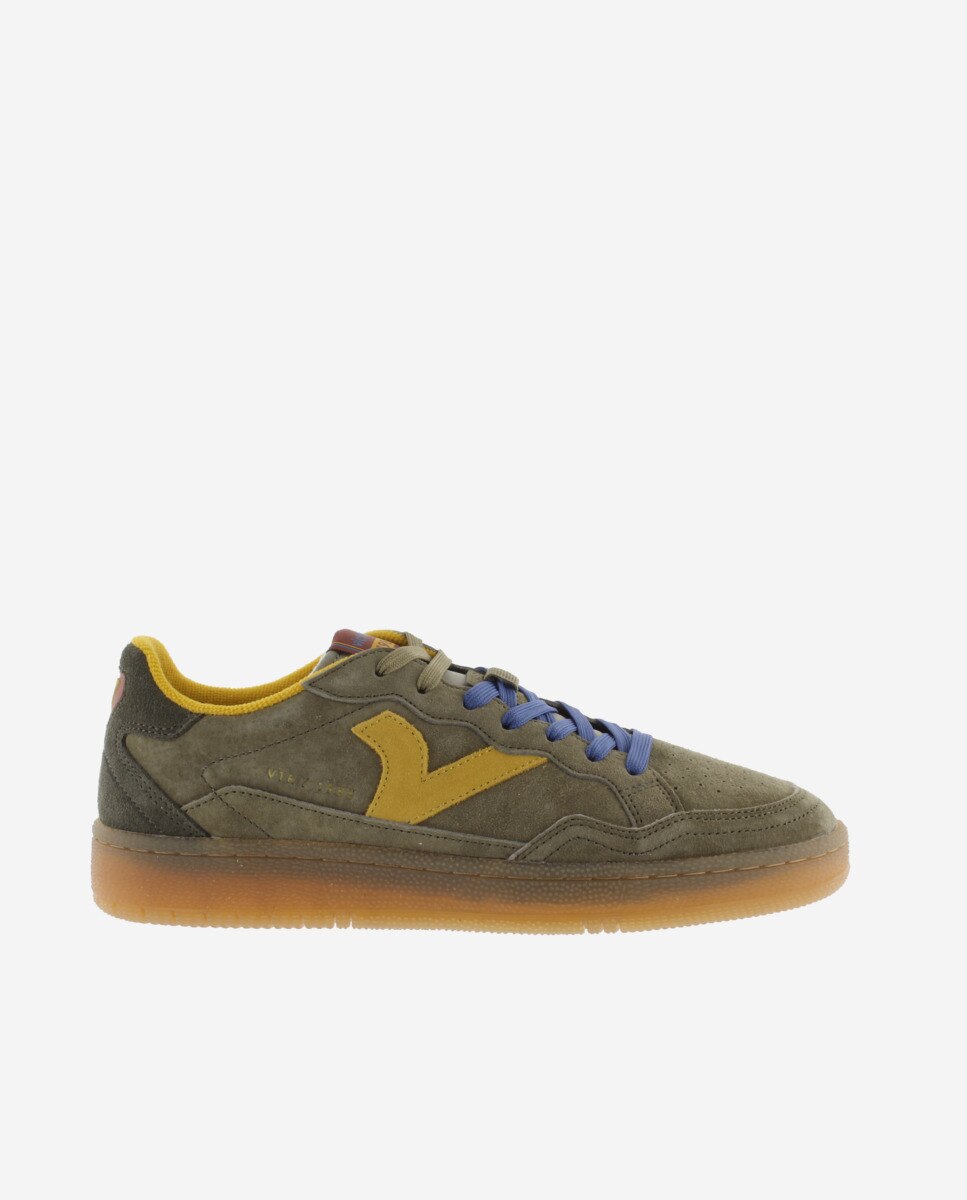 Zapatillas deportivas unisex de serraje con piezas de color y suela caramelo - Victoria - Kaki Kaki-1