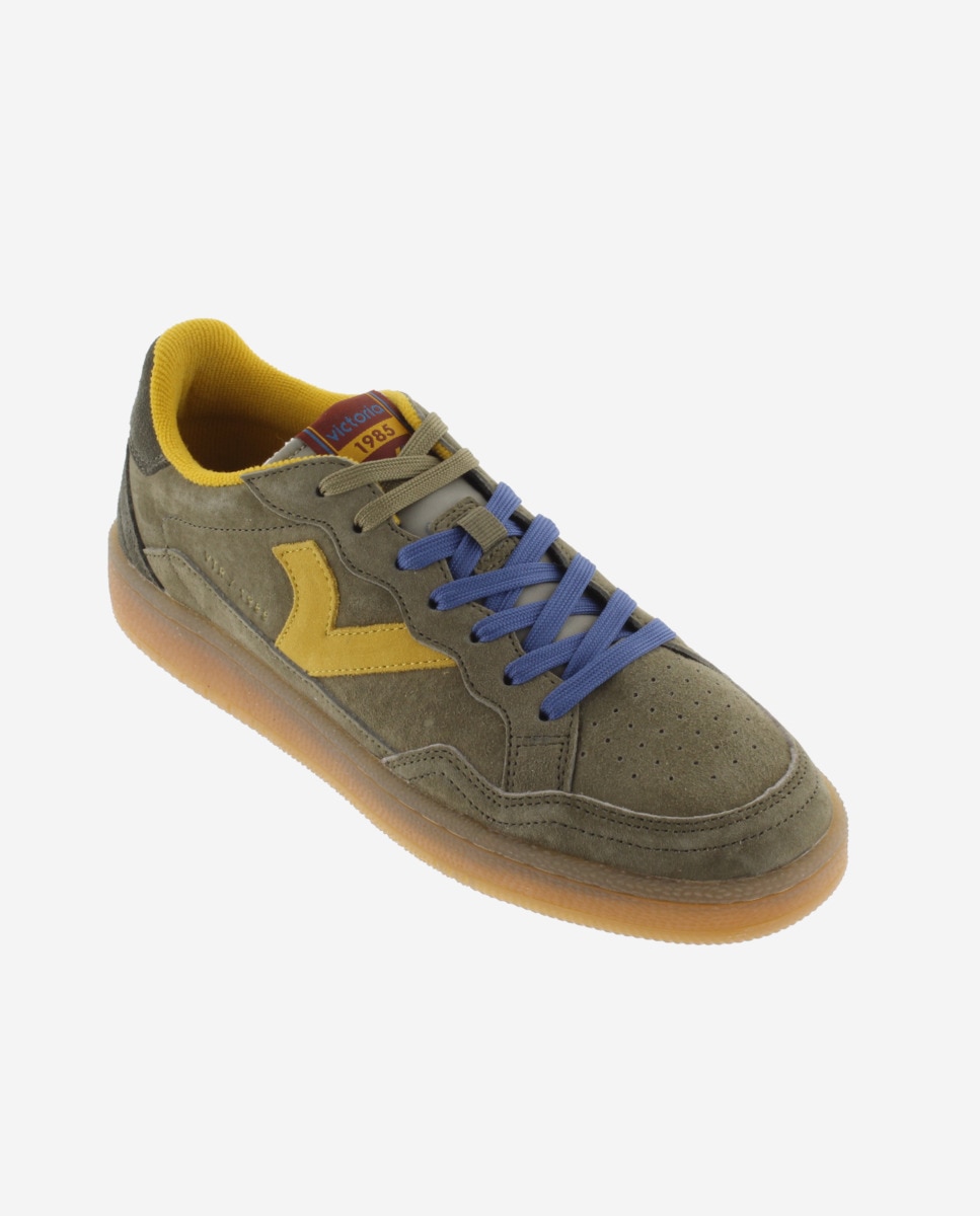 Zapatillas deportivas unisex de serraje con piezas de color y suela caramelo - Victoria - Kaki Kaki-3