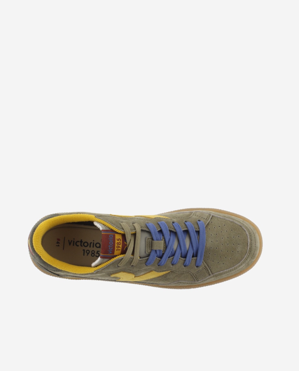 Zapatillas deportivas unisex de serraje con piezas de color y suela caramelo - Victoria - Kaki Kaki-4