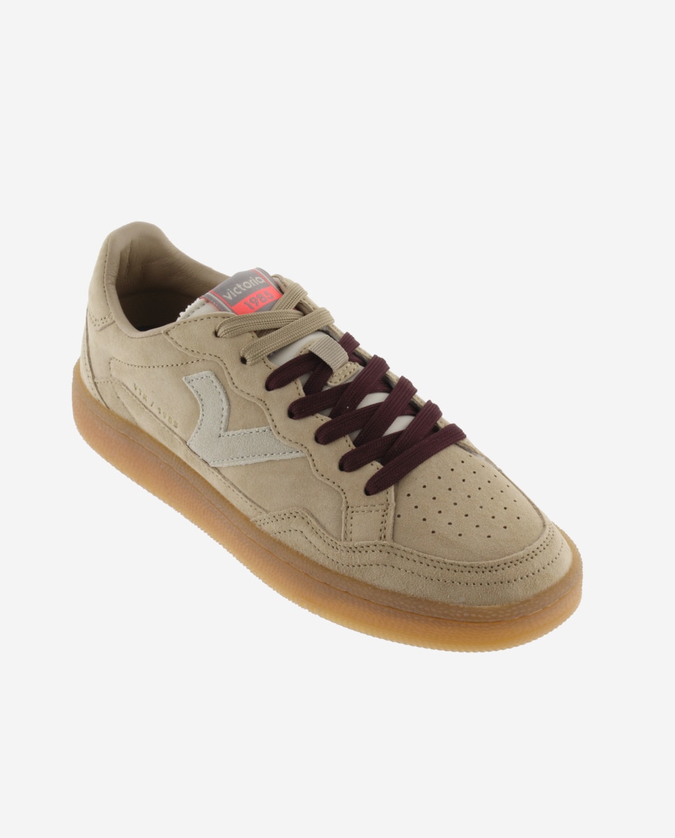Imagen 3 de Zapatillas deportivas unisex de serraje con piezas de color y suela caramelo - Victoria - Beige Beige