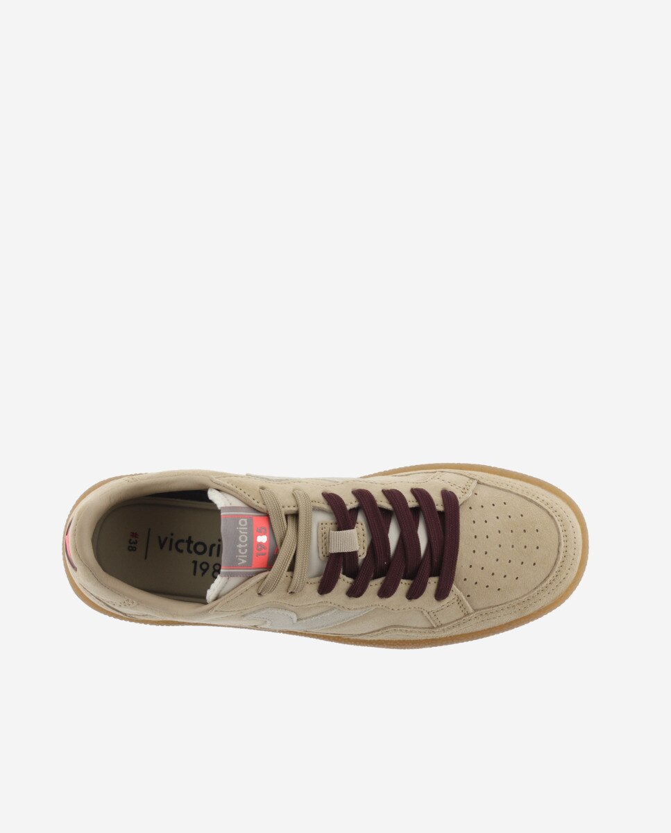 Imagen 4 de Zapatillas deportivas unisex de serraje con piezas de color y suela caramelo - Victoria - Beige Beige