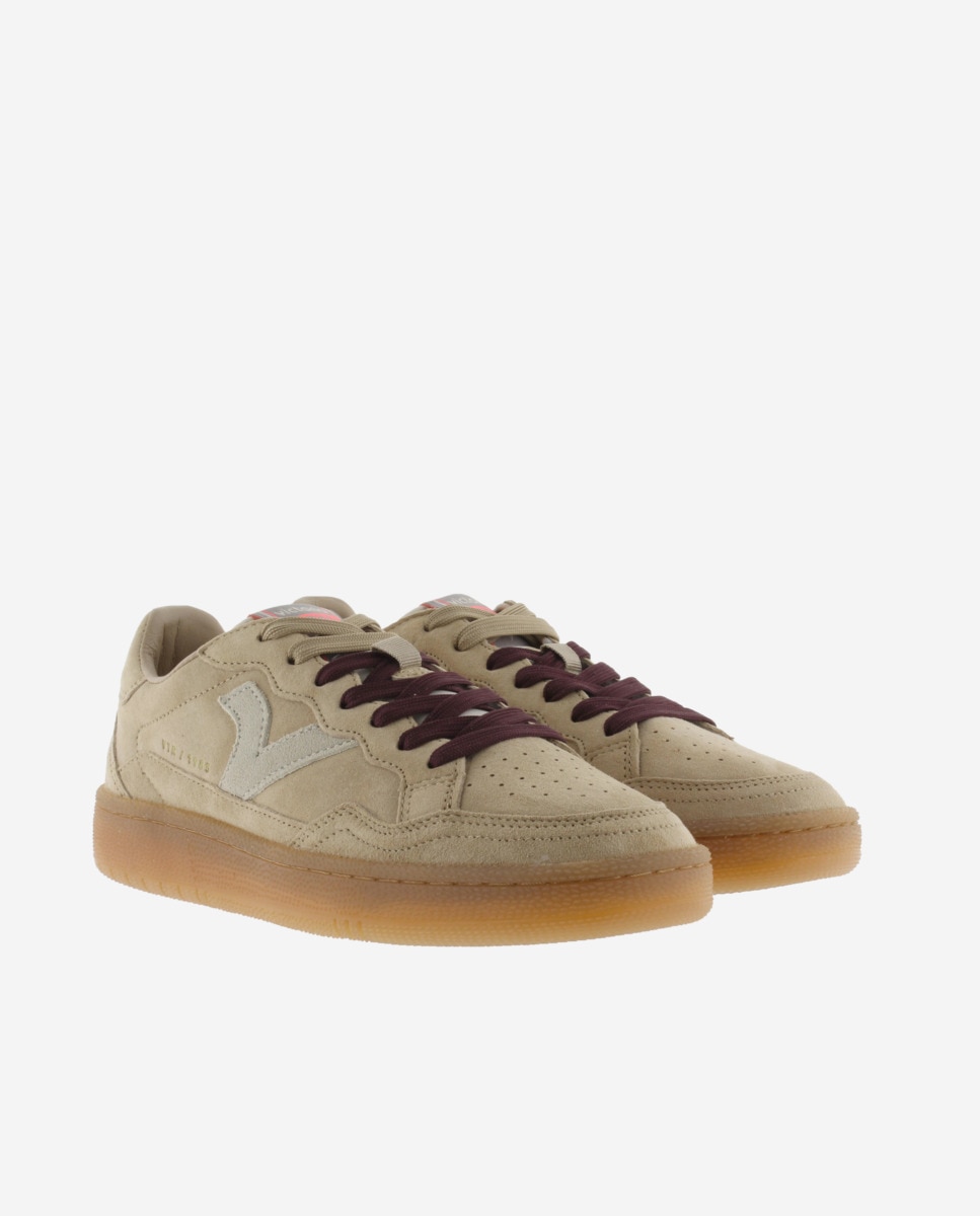 Imagen 5 de Zapatillas deportivas unisex de serraje con piezas de color y suela caramelo - Victoria - Beige Beige