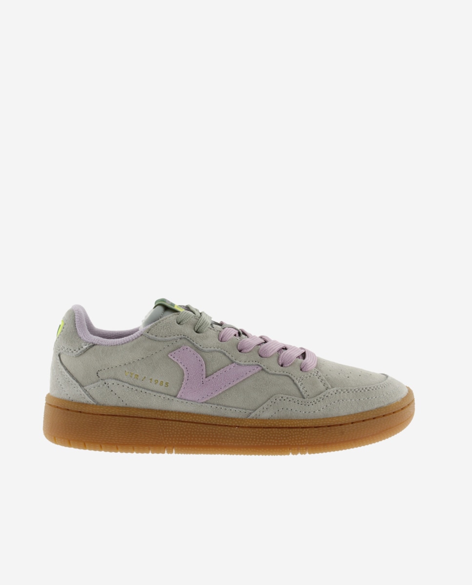Imagen 1 de Zapatillas deportivas unisex de serraje con piezas de color y suela caramelo - Victoria - Verde grisáceo Verde grisáceo