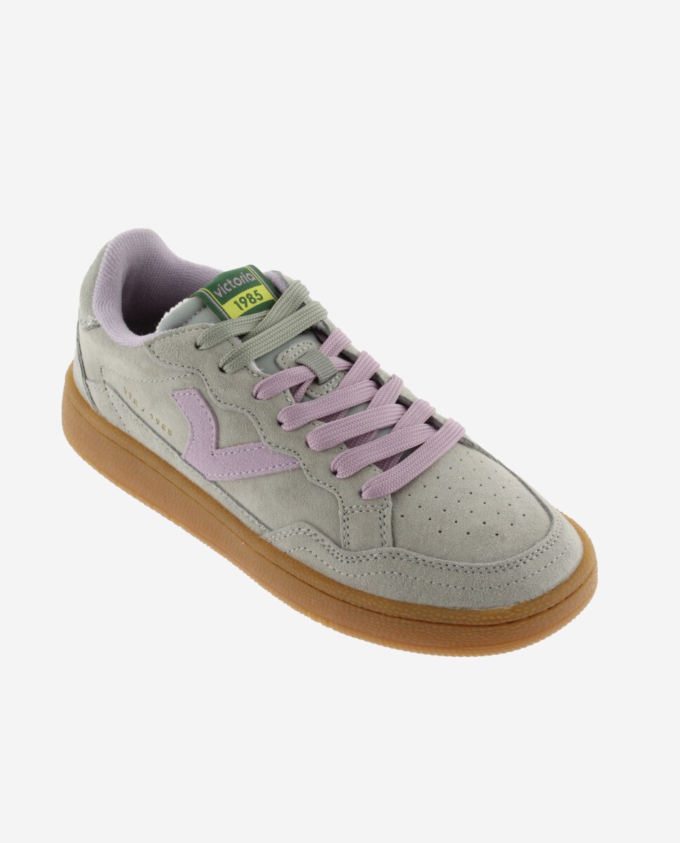 Imagen 3 de Zapatillas deportivas unisex de serraje con piezas de color y suela caramelo - Victoria - Verde grisáceo Verde grisáceo