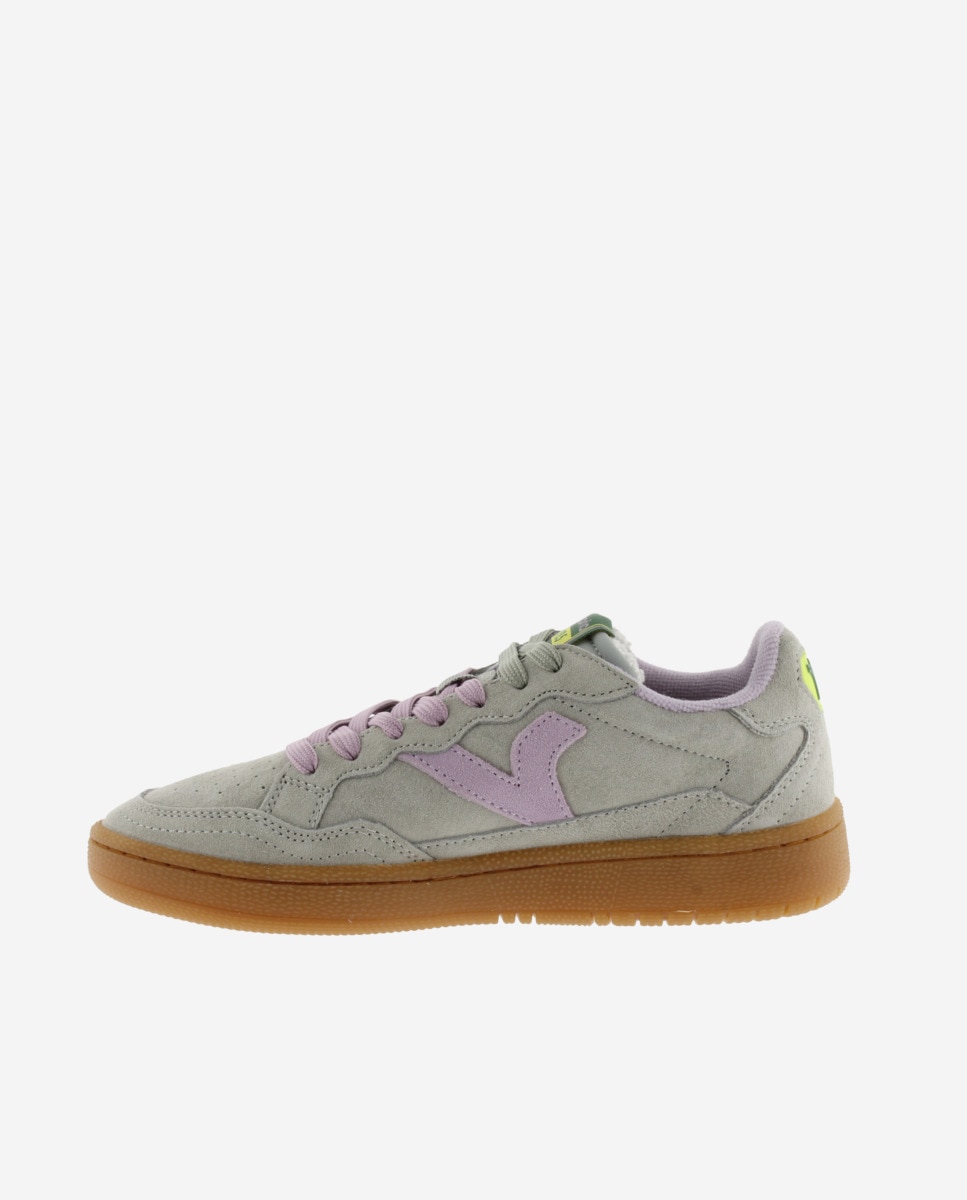 Imagen 2 de Zapatillas deportivas unisex de serraje con piezas de color y suela caramelo - Victoria - Verde grisáceo Verde grisáceo