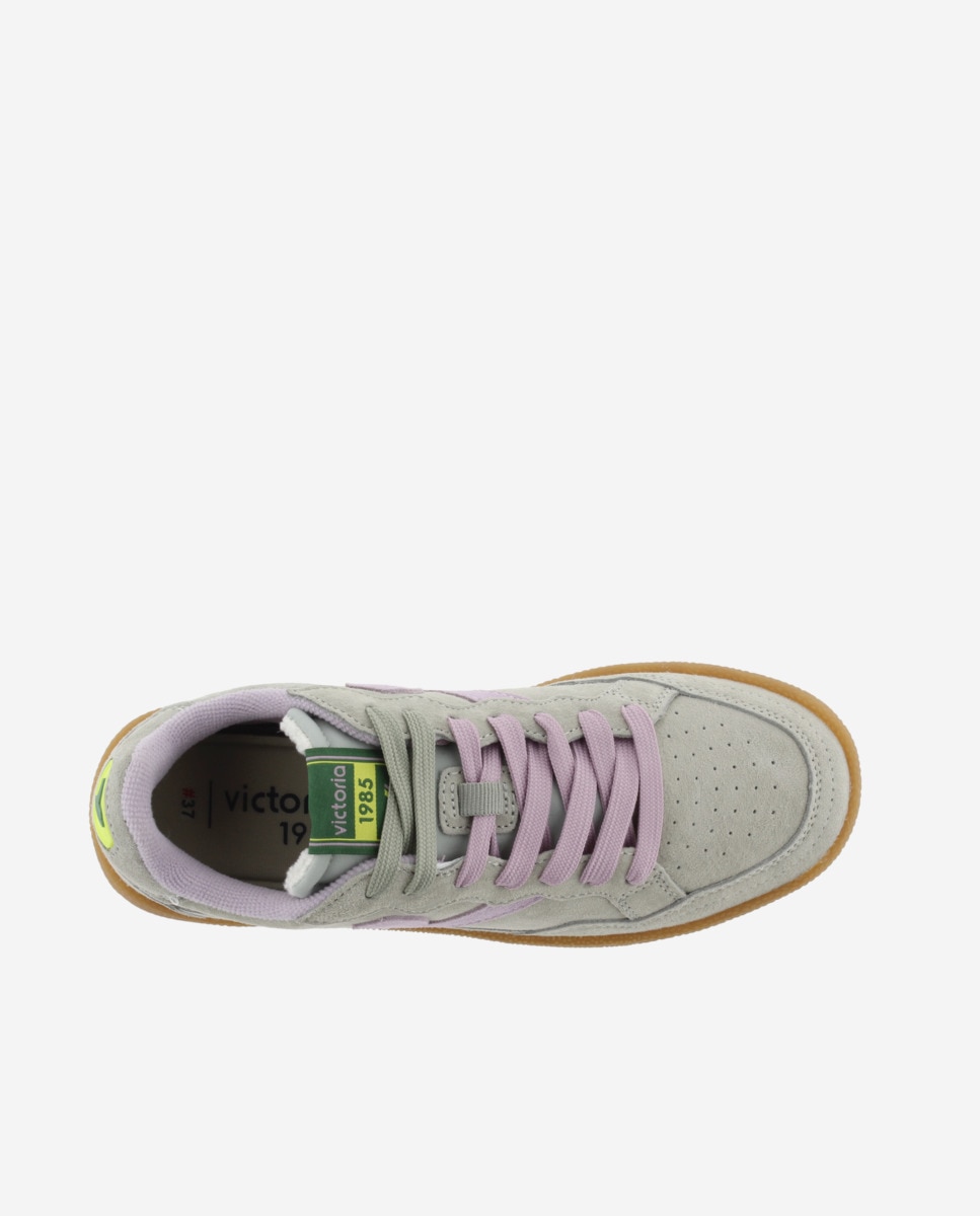 Imagen 4 de Zapatillas deportivas unisex de serraje con piezas de color y suela caramelo - Victoria - Verde grisáceo Verde grisáceo