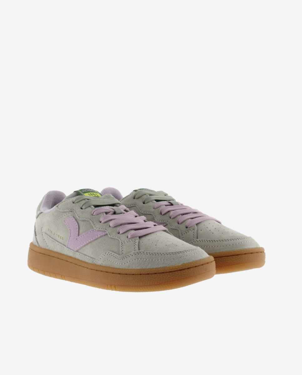 Imagen 5 de Zapatillas deportivas unisex de serraje con piezas de color y suela caramelo - Victoria - Verde grisáceo Verde grisáceo