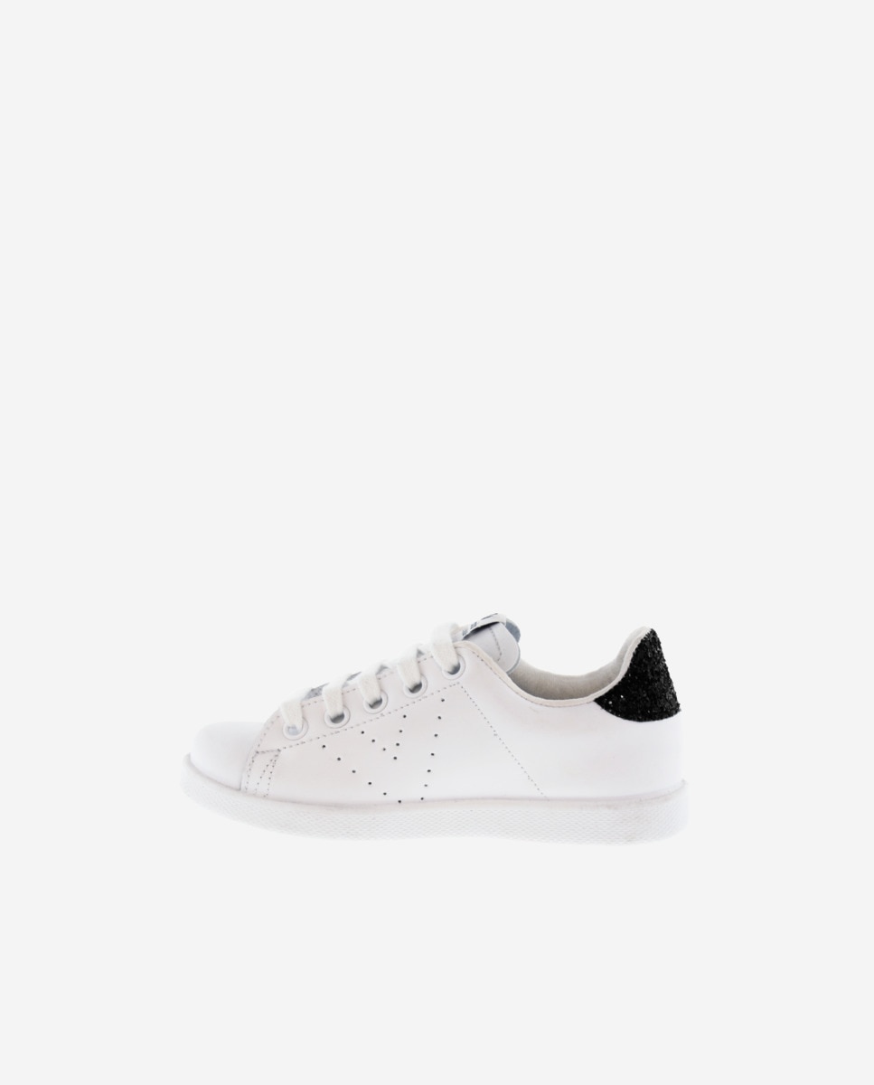 Victoria - Zapatillas de piel de niña con trasera de glitter y logotipo troquelado.