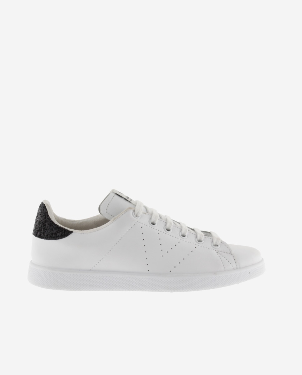 Victoria - Zapatillas deportivas de mujer de piel con pieza trasera de glitter y logotipo perforado.