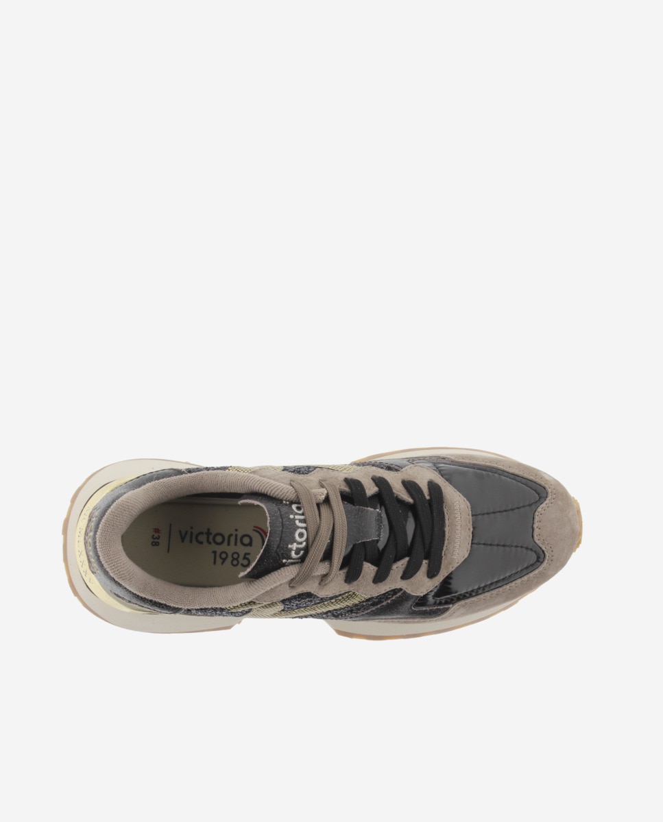 Zapatillas deportivas de mujer de glitter con piezas metalizadas y de serraje - Victoria - Negro Negro-4