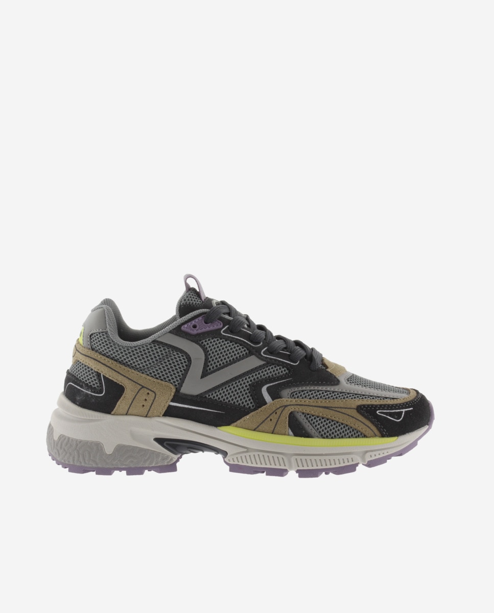 Zapatillas deportivas de mujer de rejilla con piezas de color y serraje - Victoria - Gris Gris-1